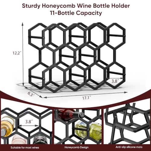 3-Tier Hexagon Metal Countertop Wine Rack, 11 Bottles Tabletop Wine Bottle Holder Stand for Cabinet Pantry, Indoor Outdoor Home Bar Storage Organizer - size: 3-Tier Hexagon Black
