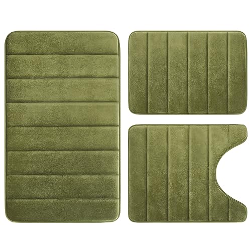 BYSURE Sage Green Memory Foam Bathroom Rug Set 3 Piece | Non Slip Extra Soft Absorbent Machine Washable Toilet Bath Toilet Mat 17"x24"+20"x32"+U Shape 20"x24" - color: Sage Green, size: 17"x24"+20"x32"+U Shape 20"x24"