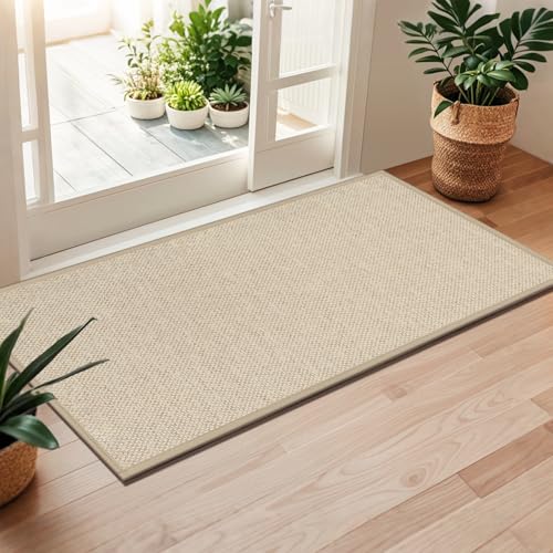 Door Mat 24"x47", Non Slip Door Mat Indoor Entrance, Rubber Backing Front Indoor Door mats Washable Absorbent Low-Profile Doomat Entryway Entry Resist Dirt Inside Door Mats, Khaki - color: Khaki, size: 1'11" X 3'11" (Rectangular)