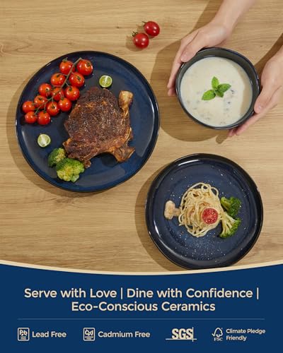 Ceramic Dinnerware Sets for 4, 12pcs Plates and Bowls Sets Dish Set | Stoneware Dishware sets, Microwave & Dishwasher Safe, Cereal Bowls and Dinner Plates Set, Stackable Dishes Set, Starry Blue - color: Starry Blue, size: Set (12pcs)