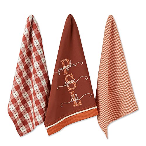 DII Pumpkin Spice Fall Kitchen Towels Collection Durable Cotton Cloth, Decorative and Absorbent, Dish Towel Set, 18x28, Autumn, 3 Piece - color: Autumn, size: Dish Towel Set, 18x28", 3 Piece