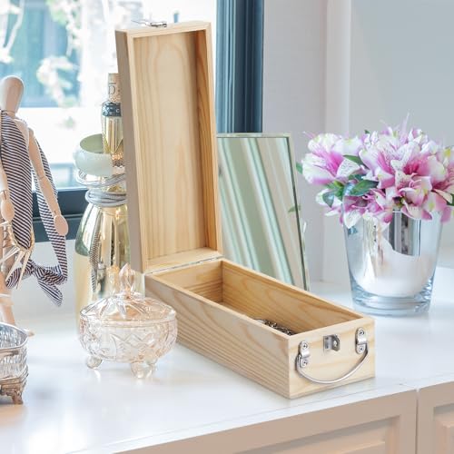 Colingmill Wooden Lockable Storage Box 12''x4.75''x4'' Unfinished Wood Box for Craft Wooden Keepsake Container with Lid Metal Handle for DIY Art Crafts Cash Jewelry Tools Memory Treasure Gifts Weapons