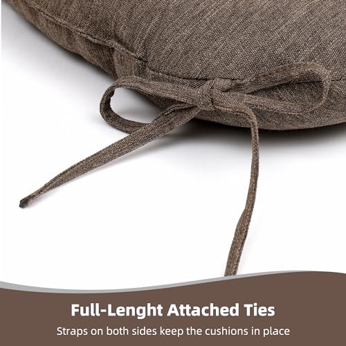 RACE LEAF Patio Chair Cushions 19x19 4 Pack, Thickened Heavy Duty Outdoor Cushions Stain & Water Resistant Non-Slip Ties Tufted (Brown) - color: Brown, size: 19x19 Inch (Pack of 4)