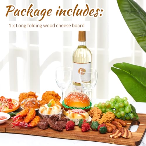 FoldTier Large Acacia Charcuterie Board with Handles 36 x 12 Inch Christmas Extra Large Wood Foldable Serving Tray Rectangular Appetizers Cheese Food Meat Board for New Home Party Housewarming Gifts - size: 36" x 12" x 12"