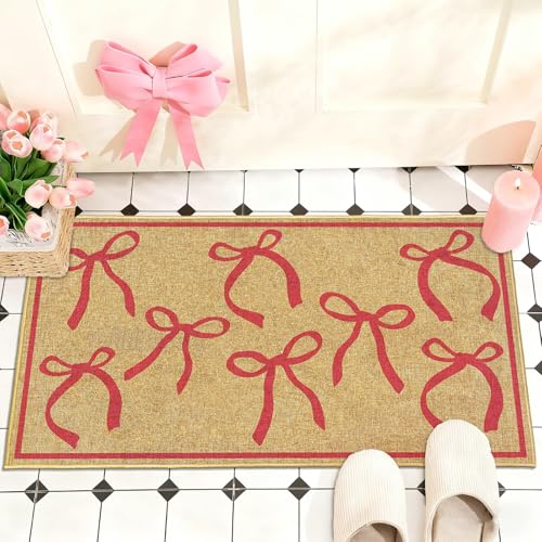 Pink Bow Mats Ourdoor Welcome Mat for Inside Outside Entrance Kitchen Rugs - color: Pink Bowtie