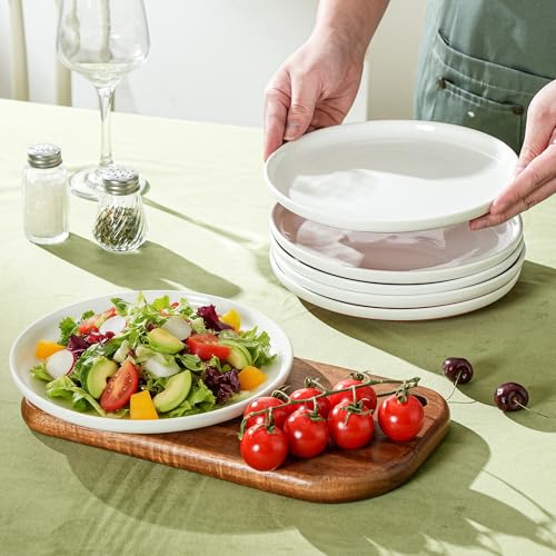 Ceramic Salad Plates Set, 8 Inch, Set of 4, Elegant White | Stoneware, Dishwasher & Microwave Safe, Small Dinner Plates, For Cake, Fruits, Waffle, Pasta, Salad - color: White, size: Salad Plates Set (4PCS)