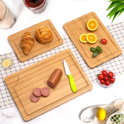 Bamboo Cutting Board Set of 3, Cutting Boards For Kitchen with Juice Groove, Bamboo Chopping Board Set, Serving Board Set for Meat, Fruit Vegetable and Cheese - color: Bamboo Set of 3