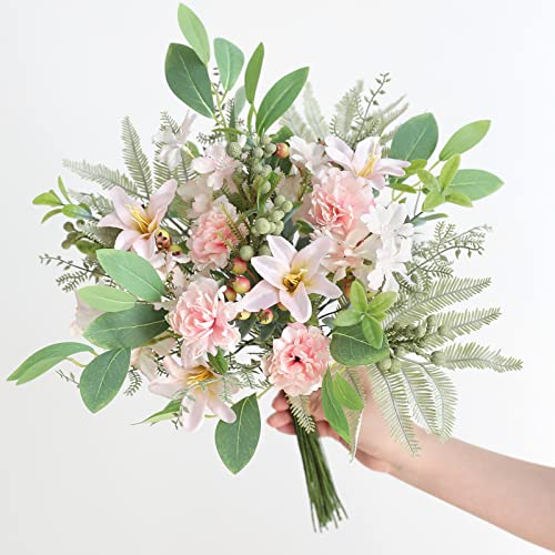 Serra Flora Artificial Greenery Stems Box Set,(Pack of 47pcs) with 9 Kinds of Faux Pink Green Filler for DIY Bridal Bouquets Wedding Floral Arrangement Table Centerpieces - color: Green & Pink