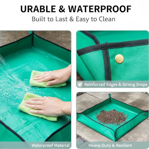 2 Pack Plant Repotting Mat - Waterproof Potting Mat for Indoor Plants - Foldable Gardening Tray for Transplanting & Succulents - Portable Work Cloth (39.3" & 26") - Green