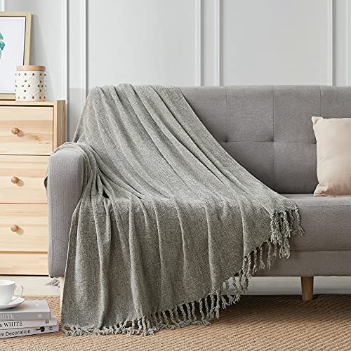 BOURINA Chenille Throw Blanket Boho Throw Outdoor Blanket,50x60Inch Grey | Chenille Throw Blanket Textured Solid Soft Throws and Blankets for Sofa or Bed Knitted Decorative Blanket - color: Grey, size: 50"×60"