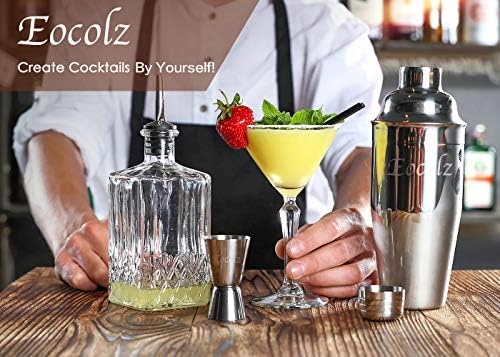 Bartender Kit Cocktail Shaker Set with Stand Bar Tool Bar Set for Drink Mixing Home Bartending Kit 11-Piece Bar Cart Accessories: Martini Shaker, Mixer Spoon, Jigger, Muddler, Strainer & Recipes Gifts - color: Burlywood Silver - 11pcs