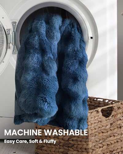 Ultra Soft Cozy Faux Fur Throw Blanket, Fuzzy Plush Thick Bubble Blanket, Oversize Luxury Fluffy Blanket for Couch, Bed, and Living Room, 60x80 Inches, Blue - color: Blue, size: Twin