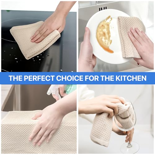 100% Cotton Waffle Weave Kitchen Dish Cloths, Ultra Soft Absorbent Quick Drying Dish Towels, 12 x 12 Inches, 12-Pack, Beige - color: Beige, size: 12 x 12 - 12 Pack