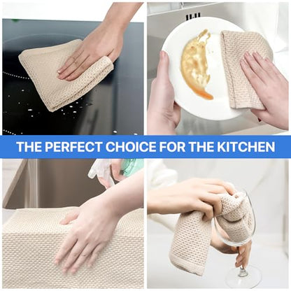 100% Cotton Waffle Weave Kitchen Dish Cloths, Ultra Soft Absorbent Quick Drying Dish Towels, 12 x 12 Inches, 12-Pack, Beige - color: Beige, size: 12 x 12 - 12 Pack