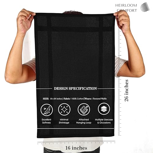 5 Pack Black Waffle Weave Kitchen Towels, 16x26 Inch, 100% Cotton, Absorbent Dishcloth Set, Quick Drying, Durable for Cleaning, Wiping, Drying Dishes, Machine Washable Dish Towel - color: Black, style: 5 Pack