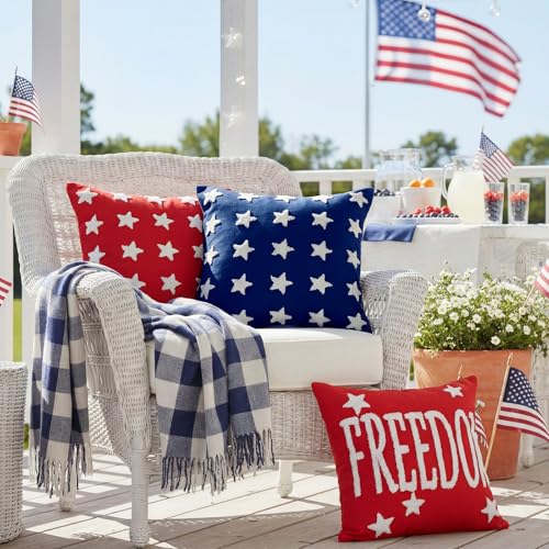 Fourluoo 4 Pcs 4th of July Pillow Covers 18x18 Patriotic America | Soft Plush Faux Fur Cushion Cases, Red White Blue Patriotic Decor, America Freedom Jacquard Weave for Sofa Couch - style: Patriotic