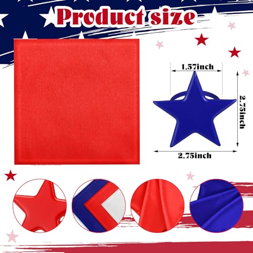 24 Pcs Patriotic Cloth Napkin with Metal Napkin Rings Set 4th of July Red White Blue Silver Star Ring Holder for 250th Anniversary Independence Day Party Dining Table Decoration