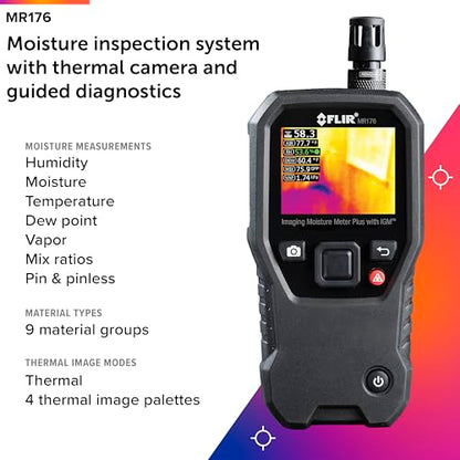 FLIR MR176 - Thermal Imaging Moisture Meter - with IGM (Infrared Guided Measurement), Replaceable Hygrometer, Pin and Pinless | Built-in thermal camera, replaceable hygrometer, IGM guidance, field temp/RH sensor, moisture diagnostics - style: MR176