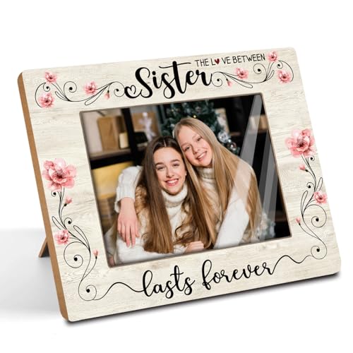 Rustic Wood Picture Frame for 5x7 Photo,Farmhouse Photo Frame –The Love Between Sister Lasts Forever – Fun Friendship Gift for Sisters,Besties, Roommates, Birthday or Graduation(Sister-1) - color: Sister-1