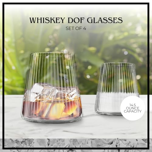 ARTLAND Soho Optic 14.5 oz Double Old Fashion Glass, Set of 4 - Whiskey, Cocktail, Rocks, Barware Drinking Glasses - Elegant Design, Durable Construction, Versatile Use, Dishwasher Safe (Clear) - color: Clear, style: Double Old Fashion Glasses (4-Piece)