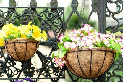 Kingbuy 12" Metal Hanging Basket for Herbs & Flowers – 6" Depth Rust-Resistant Wire with Coconut Liner & Adjustable Chains for Kitchen Window, Balcony & Garden - 2 Pack - size: 12 Inch, style: 2 Pack