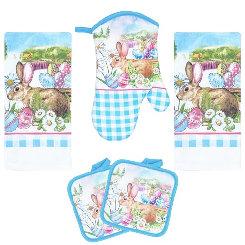 Oven Mitts and Pot Holders - Kitchen Towels and Dish Cloths Sets - Oven Mitts - Tea Towels - Dish Cloths Set (Easter) - color: Easter
