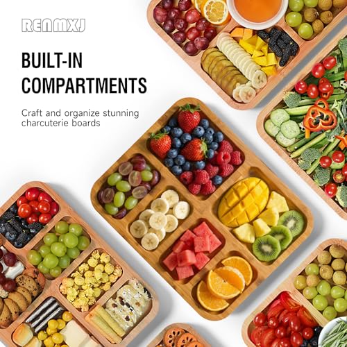 Portable Charcuterie Boards with Lid, Cheese, Veggie & Snack Tray | Clear Lid Keeps Food Fresh, Travel Portable Board for Kitchen, Picnic and Party, House Warming Gifts New Home - color: 6 Compartments Carbonized Black