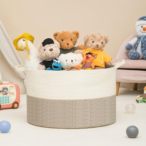 XXXLarge Woven Cotton Rope Basket (21.7" x 13.8") 90L – Blanket Basket for Living Room, Laundry Hamper, Baby Laundry Hamper, Toy Storage, Pillows & Cushions Organizer (Brown) - color: Brown
