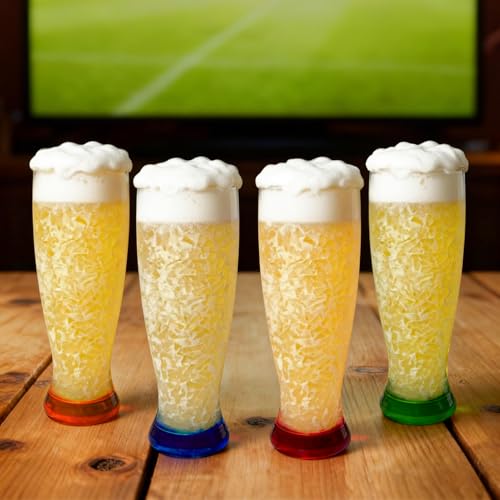 Lily's Home Freezer Beer Mugs, Set of 4-16 oz Double Wall Insulated with Liquid Gel, Frosty Chiller Cups, Break-Resistant Acrylic Freezable Glasses for Home Bar, Pool Parties, BBQ & Outdoor Gifts - style: Waisted design(16oz)