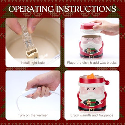 Christmas Wax Melt Warmer, Gifts for Women | Santa Claus Decor, with 2 Bulbs & Removable Dish for Scented Wax, Cute Christmas Decor for Home, Bedroom