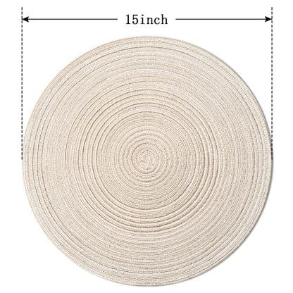 FunWheat Round Braided Placemats Set of 4 Place mats for Dining Tables Woven Heat Resistant Table Mats 15 inch (E Beige, 4pcs) - color: Multi Beige, size: 4pcs