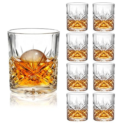 10 oz Heavy Base Whiskey Glasses Set of 8 | Clear Bourbon Glass, Old Fashioned Rocks Barware for Vodka, Scotch, Liquor, Spirits, Cocktail Drinks
