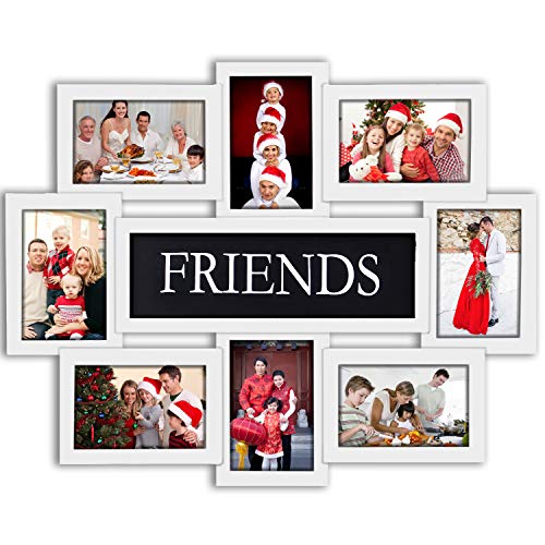 Jerry & Maggie - Photo Frame 22x17 White Friends Picture Frame Selfie Gallery Collage Wall Hanging for 6x4 Photo - 8 Photo Sockets - Wall Mounting Design - color: White, size: Friends/ Plain