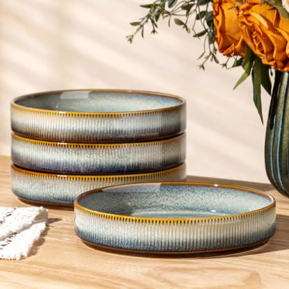 7.5" Ceramic Pasta Bowls Set of 4, Salad Bowls | Versatile Serving Bowls for Pasta, Salad, Fruit & Noodles, Housewarming & Wedding Gift, Dusk Blue - color: Dusk Blue, size: 7.5 Inch