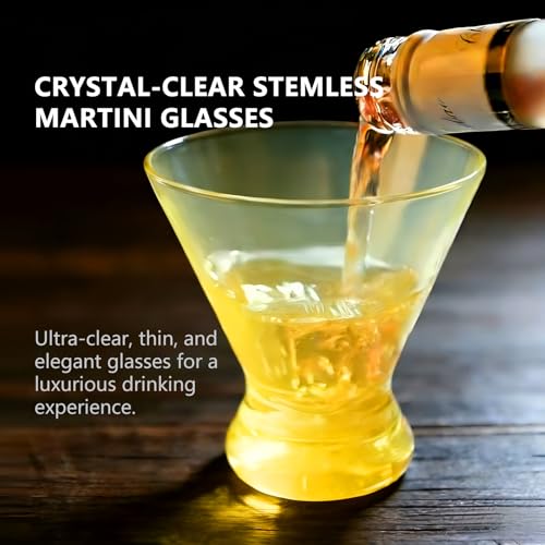 Set of 6 Martini glass 9 oz Stemless Glasses,Heavy Base Stable Cocktail/Drink/Juice/Red Wine Glasses,Fits Ice Cream/Milkshakes,Dishwasher Safe,Ideal Gift for Home Party (Multi color) - color: Multicolor