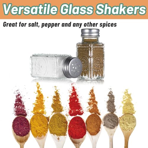 2 Pack Glass Salt and Pepper Shakers with 304 Stainless Steel Lid, Vintage Spice Shakers for Dining Room Table, Kitchen, Restaurant (Sunflower Style)