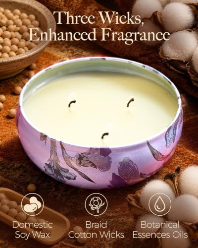 M&SENSE Lavender Vanilla Scented Candles,3 Wick Soy Candles for Home Scented, 12oz Travel Aromatherapy Candle for Stress Relief, 40 Hour Burn Time - color: Lavender Vanilla