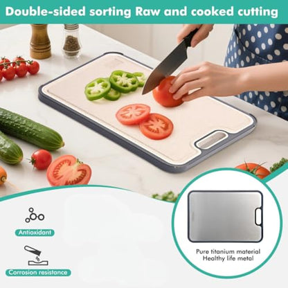 Double Sided Pure Titanium Cutting Board For Kitchen | Reversible Chopping Boards (2 in 1) | Non Toxic Dishwasher Large Size Board With Juice Groove - 15.15"x10.4"