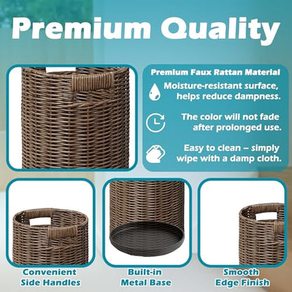 Rattan Umbrella Holder 21"H X 10"D, Handmade Wicker Umbrella Stand Indoor with Dip Tray, Sturdy Umbrella Holders for Entryway, Umbrella Bucket Fits Mudroom,Walking Canes,Home,Office (Brown) - color: Brown