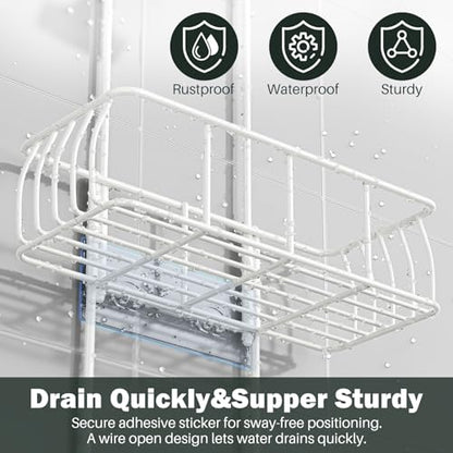 Epicano Shower Caddy Hanging Over Head, White,Stainless Steel | Rustproof,4 Hooks for Towels,Sponge and & Bathroom Accessories,Anti-Swing Suction Cups & Adhesive hooks - color: White