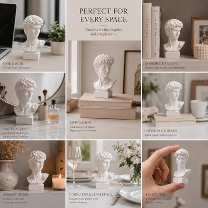 Resin Bust Statue 2.76 Inch Plaster Figurines Mini Home Decoration Sculpture White for Art Hobbyist-David - size: David