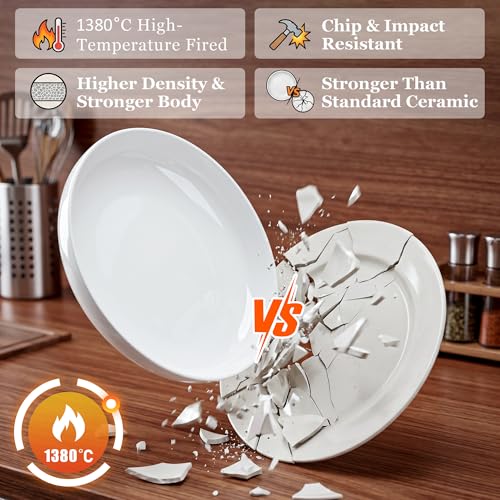 Pasta Bowls Set of 6, 8.8" 37oz Salad Serving Bowls | White Ceramic Soup Bowls Wide and Shallow Plate Bowls Set,Microwave and Dishwasher Safe,Gift Packaging