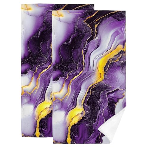 Purple Gold Hand Towels for Bathroom Set of 2 Soft Absorbent Purple Marble Decorative Hand Bath Towels Spa Gym Yoga Sport Home Farmhouse Abstract Modern Bathroom Decor 14x28 Inch - color: Purple Gold