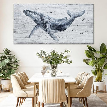 ZUNARE Large Whale Wall Art Monochrome Canvas for Living Room 29x58 Inch - color: Blue, size: 58"L x 29"W