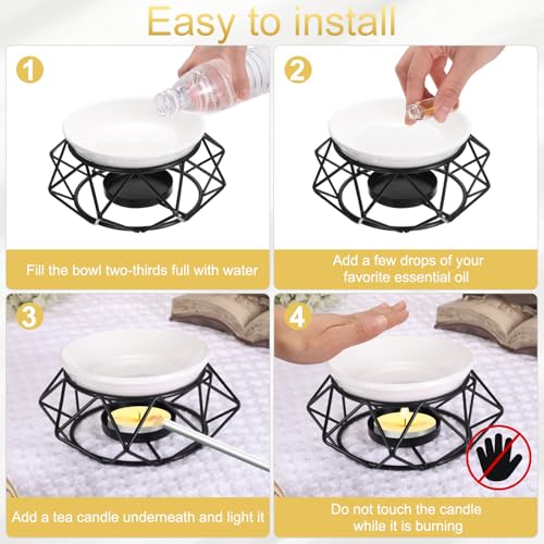 uxcell Metal Tealight Candle Holder, Triangle Shape Ceramic Tealight Wax Warmer Aroma Diffuser Furnace Home Decoration, Black - color: Black