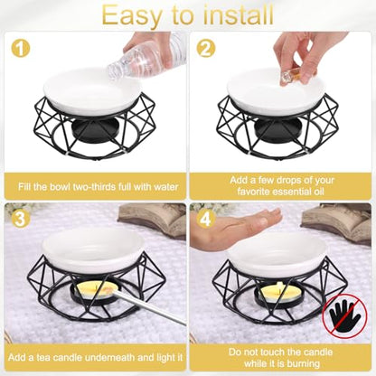 uxcell Metal Tealight Candle Holder, Triangle Shape Ceramic Tealight Wax Warmer Aroma Diffuser Furnace Home Decoration, Black - color: Black