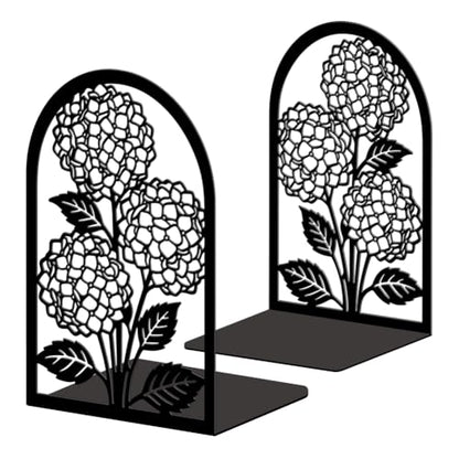 5.3"x4.3"x7.9" Metal Bookends, Heavy Duty Book Ends for Shelves | Hydrangea Theme Cast Iron Book Supports, 1 Pair Decor Stoppers for Desk, Library, Office & Home Shelves - style: Hydrangea