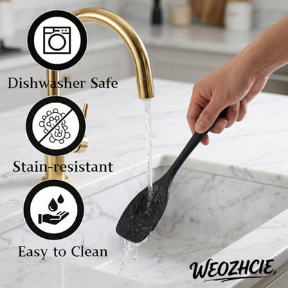 Silicone Kitchen Utensils Set,10 PCS Cooking Kitchen Utensils Set, Nonstick Kitchen Utensils 446°F Heat-Resistant Cookware Kitchen Tools of Spoon,Brush,Whisk,Spatula,Turner Tongs(Black)