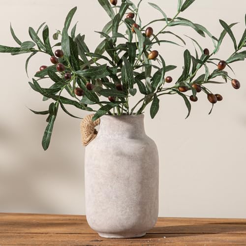 Vanselia Ceramic Flower Vase Home Table Decor Living Room Farmhouse 9.7 in | Large Tall White Rustic Decorative Flowers Vases Plant Modern Decoration for Kitchen Shelf Coffee Dining Centerpieces Desk - color: 9.7" With Hemp Rope