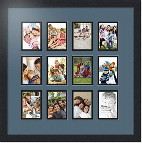 ArtToFrames Collage Photo Frame Double Mat with 12-3.25x4.75 Openings with Satin Black Frame and Dutch Blue mat. - color: Dutch Blue, size: 12 - 3.25x4.75
